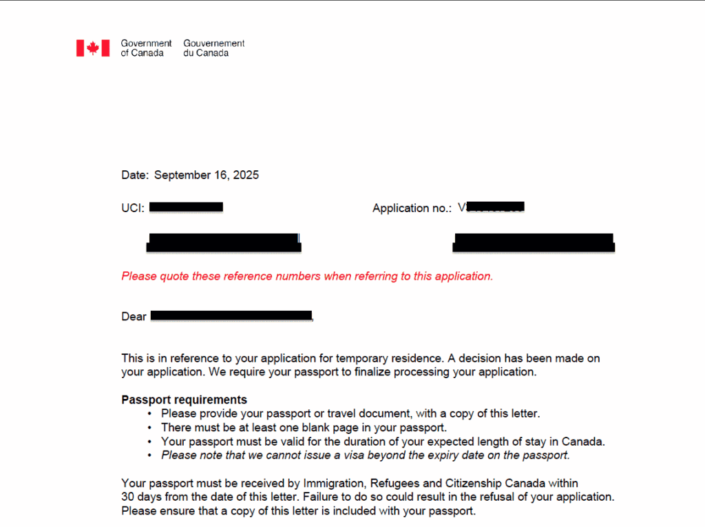 Visitor Visa passport request and approval