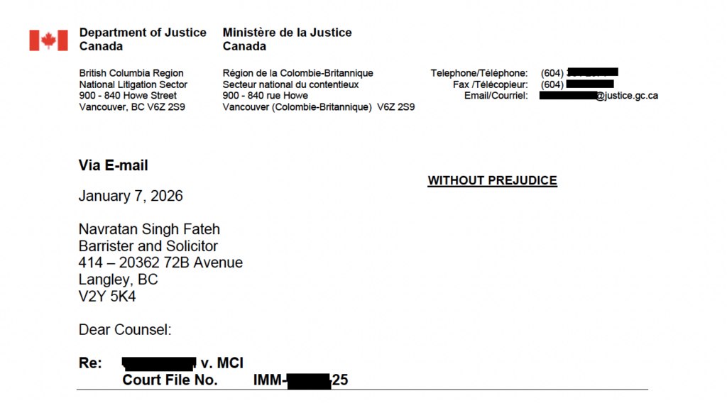 Department of Justice settlement letter in Federal Court spousal open work permit case